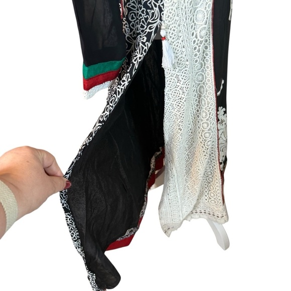Asopalav Indian Salwar Kameez Black Red White XL Embroidered Lace Sheer Sleeves - Picture 7 of 15